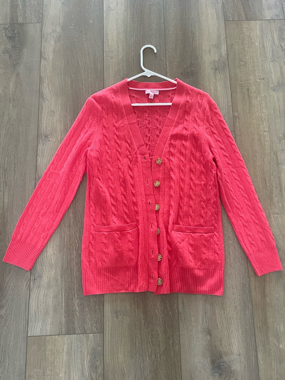 Lilly Pulitzer Women's Pink Cable Knit Button Cardigan Sweater cashmere